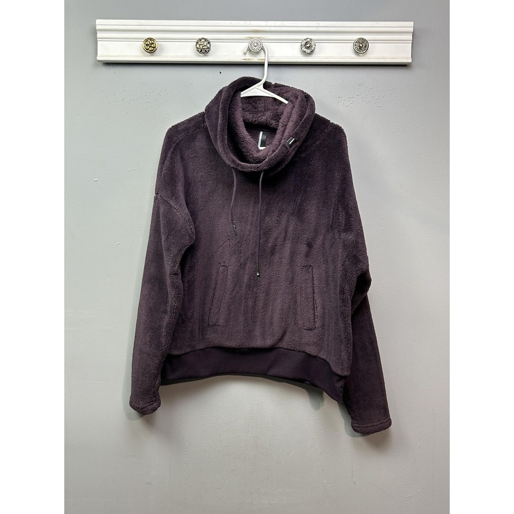 Mondetta Sweater Womens Large Purple Sherpa Cowl Neck Pullover Zip Pockets